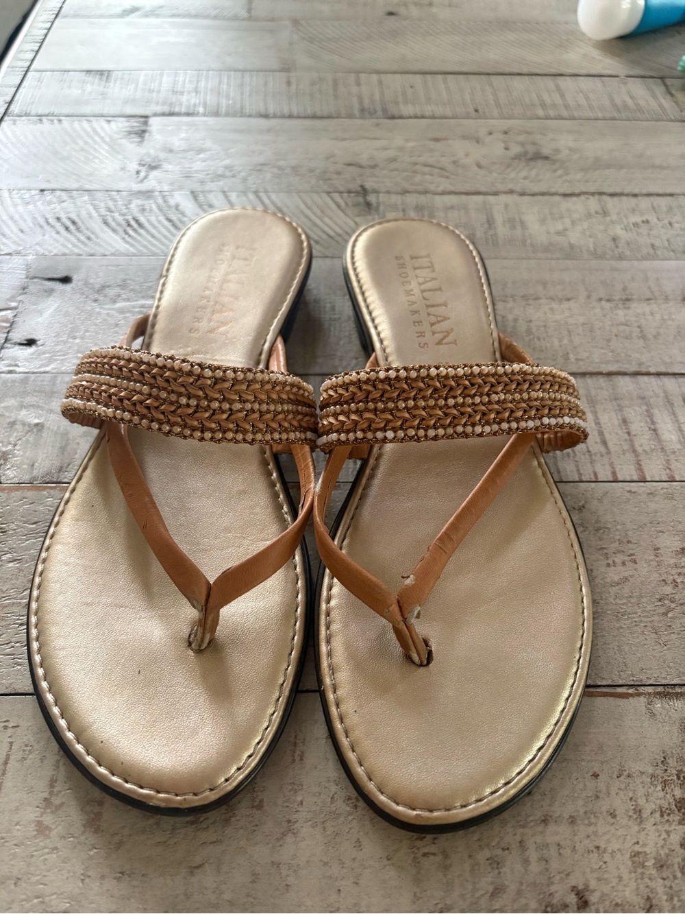 Gold Beaded Thong Sandals - Women's